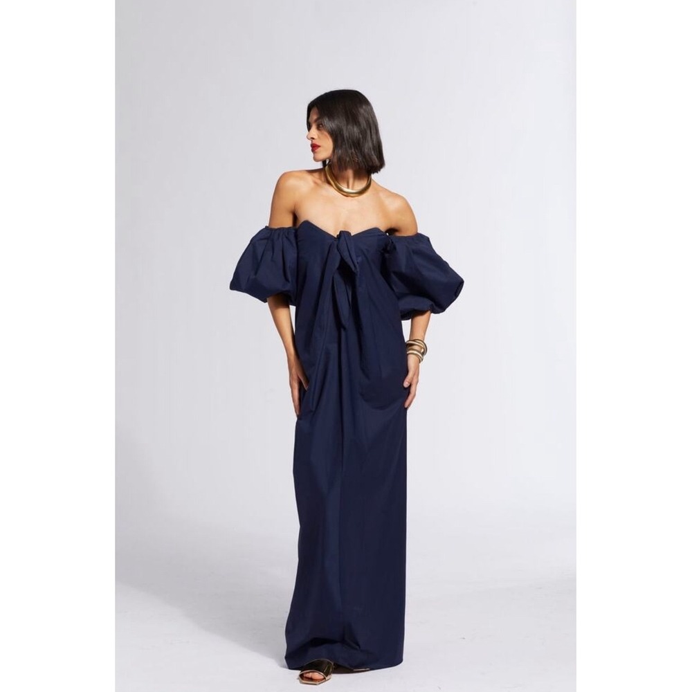 NWT Caroline Constas Reyna‎ Off the Ahoulder Maxi Dress Navy XXS $660